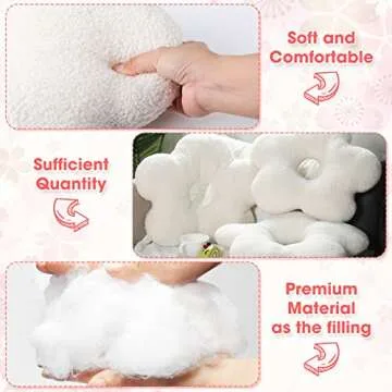 Unittype 3 Pcs Flower Spherical Throw Pillows 18.8 x 15.7 Inch Plush Flower Pillows Seating Reading Floor Cushion Trendy Cute Nordic Style Decorative for Sofa Bedroom Home(White)