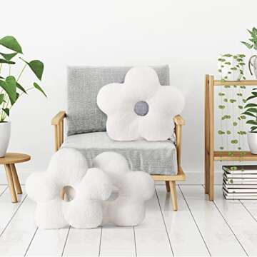 Unittype 3 Pcs Flower Spherical Throw Pillows 18.8 x 15.7 Inch Plush Flower Pillows Seating Reading Floor Cushion Trendy Cute Nordic Style Decorative for Sofa Bedroom Home(White)