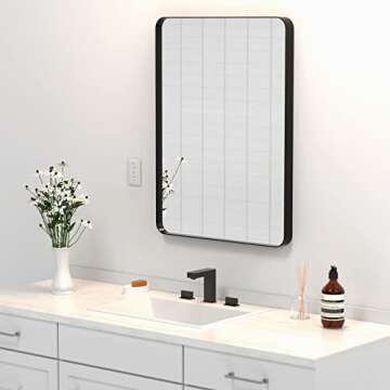 Carmanon Bathroom Mirrors for Wall - Elegant Black Frame, Rounder Corner, HD Glass, 22"x30"
