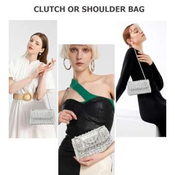 Sweetovo Rhinestones Clutch Purses for Women Chain Shoulder Bags Sparkly Evening Bags Handbags for Cocktail Prom Party Wedding(Silver)