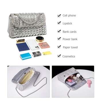 Sweetovo Rhinestones Clutch Purses for Women Chain Shoulder Bags Sparkly Evening Bags Handbags for Cocktail Prom Party Wedding(Silver)