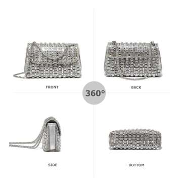 Sweetovo Rhinestones Clutch Purses for Women Chain Shoulder Bags Sparkly Evening Bags Handbags for Cocktail Prom Party Wedding(Silver)