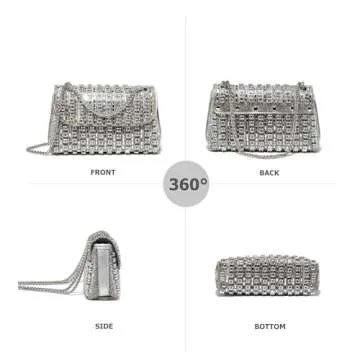 Sweetovo Rhinestones Clutch Purses for Women Chain Shoulder Bags Sparkly Evening Bags Handbags for Cocktail Prom Party Wedding(Silver)