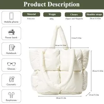Stylish OWGSEE Soft Puffy Handbag - Lightweight Quilted Tote Purse for Women