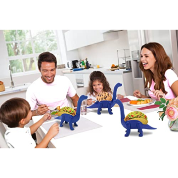Vezna Home Goods Dinosaur Taco Holder for Kids, Blue Brontosaurus Dino Plate Taco Stand Holds 2 Shells for Fun Taco Tuesday Party, Novelty Funny White Elephant Gift for Adult Taco Lovers