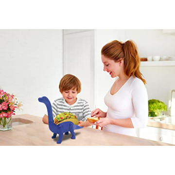 Vezna Home Goods Dinosaur Taco Holder for Kids, Blue Brontosaurus Dino Plate Taco Stand Holds 2 Shells for Fun Taco Tuesday Party, Novelty Funny White Elephant Gift for Adult Taco Lovers