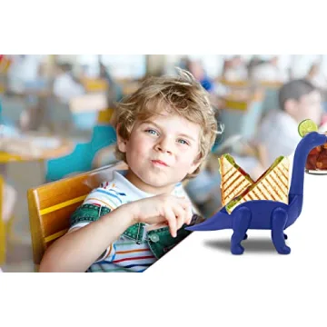 Vezna Home Goods Dinosaur Taco Holder for Kids, Blue Brontosaurus Dino Plate Taco Stand Holds 2 Shells for Fun Taco Tuesday Party, Novelty Funny White Elephant Gift for Adult Taco Lovers