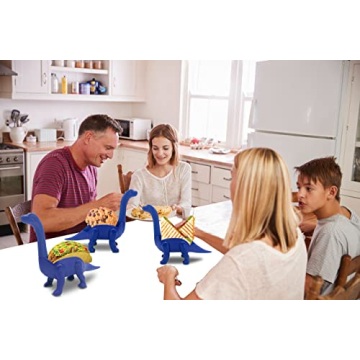 Vezna Home Goods Dinosaur Taco Holder for Kids, Blue Brontosaurus Dino Plate Taco Stand Holds 2 Shells for Fun Taco Tuesday Party, Novelty Funny White Elephant Gift for Adult Taco Lovers