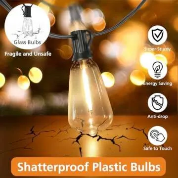 Brightever 3 Color in 1 LED Outdoor String Lights with Remote, 100FT Edison Hanging String Lights fo...