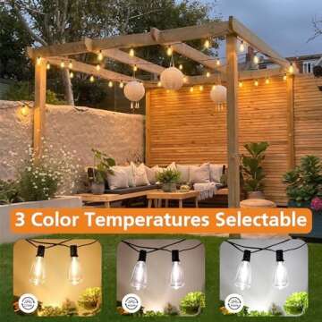 Brightever 3 Color in 1 LED Outdoor String Lights with Remote, 100FT Edison Hanging String Lights for Outside Dimmable, Outdoor Lighting for Patio Café Bistro with 52 ST38 LED Bulbs, 2700K/4000K/5000K