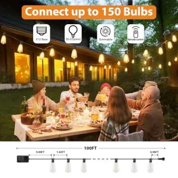 Brightever 3 Color in 1 LED Outdoor String Lights with Remote, 100FT Edison Hanging String Lights for Outside Dimmable, Outdoor Lighting for Patio Café Bistro with 52 ST38 LED Bulbs, 2700K/4000K/5000K