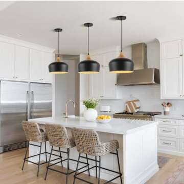 QianZhan Black Solid Wood Pendant Light, 11.8in Modern Pendant Lights Fixtures Adjustable Farmhouse Hanging Lighting,for Kitchen Island Dining Room Barn Sink Office Bedroom