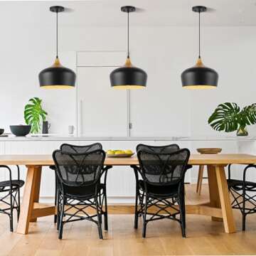 QianZhan Black Solid Wood Pendant Light, 11.8in Modern Pendant Lights Fixtures Adjustable Farmhouse Hanging Lighting,for Kitchen Island Dining Room Barn Sink Office Bedroom