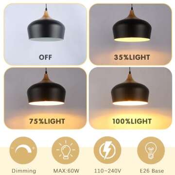 QianZhan Black Solid Wood Pendant Light, 11.8in Modern Pendant Lights Fixtures Adjustable Farmhouse Hanging Lighting,for Kitchen Island Dining Room Barn Sink Office Bedroom