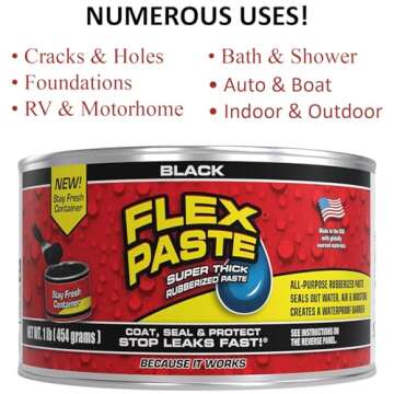 Flex Seal Black Flex Paste 1lb | Leak Repair Bundle with Putty Knife Set + Daley Mint Cleaning Towel | Quickly DIY Repair & Fill Gaps, Holes, Cracks