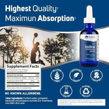 Trace Minerals Ionic Iodine Supplement 225 mcg - Gel Drops for Immune System & Thyroid Health