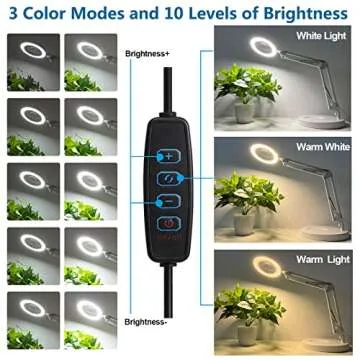 HITTI 10X Magnifying Glass with Light, 1,800 Lumens Stepless Dimmable, 3 Color Modes, 4.2″ Real Glass Lens LED Magnifying Desk Lamp & Clamp, Magnifier Light and Stand for Crafts Close Work-White