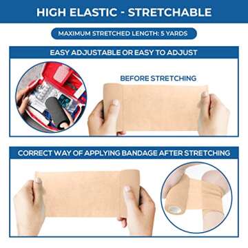 BANDVET WRAP Self Adhesive Bandage Wrap - Pack of 12 Assorted Colors, Non-Woven, Breathable & Water-Resistant Vet Wrap for First Aid, Sports Injury, Body Sprains, & Pets - 4 Inch x 5 Yards