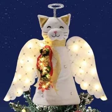 iHeartCats Christmas Tree Topper Decoration - Original Cat Angel LED Ornament
