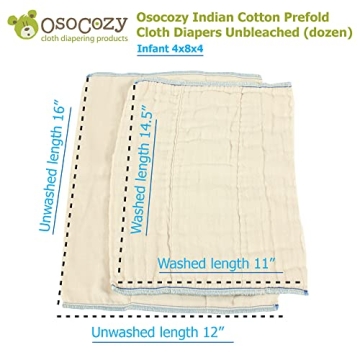 OsoCozy Unbleached Prefold Cloth Diapers - Soft & Eco-Friendly