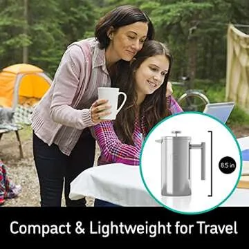 Coffee Gator French Press Coffee Maker - 34ozThermal Insulated Brewer Plus Travel Jar - Large Capacity, Double Wall Stainless Steel - Gray