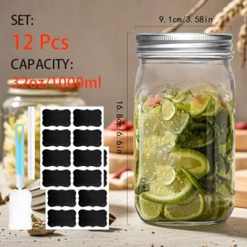 Ltzmcmy Mason Jars 32 oz,12 Pack Quart Mason Jars Wide Mouth With Lids,32oz Glass Canning Jars for C...