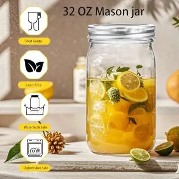 Ltzmcmy Mason Jars 32 oz,12 Pack Quart Mason Jars Wide Mouth With Lids,32oz Glass Canning Jars for Centerpieces,Food Storage,Meal Prep,Overnight Oats,Fermenting