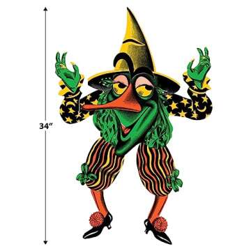 Beistle Vintage Halloween Jointed Witch Goblin Cut Outs - 34” Retro Decor, Made in USA