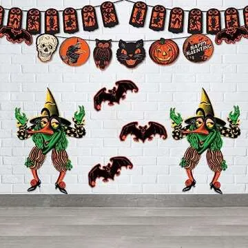 Beistle Vintage Halloween Jointed Witch Goblin Cut Outs