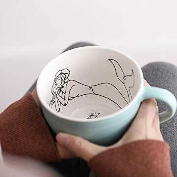LIFVER Large Coffee Mug, 17 Ounces Jumbo Porcelain Soup Mug of Mermaid Art Pattern Mug for Cappuccino, latte, Soup, Cereal
