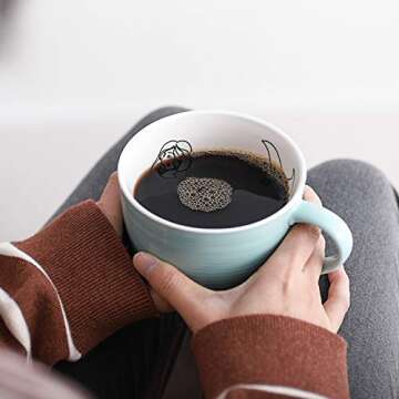 LIFVER Large Coffee Mug, 17 Ounces Jumbo Porcelain Soup Mug of Mermaid Art Pattern Mug for Cappuccino, latte, Soup, Cereal