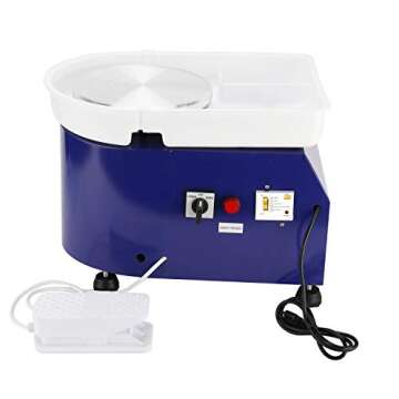 YaeKoo 25CM 350W Electric Pottery Wheel Machine Ceramic Clay Work Forming Machine with Foot Pedal Removable Detachable ABS Basin DIY Clay Art Craft Shaping Tools (Blue Color)