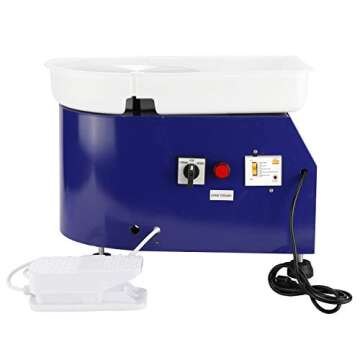 YaeKoo 25CM 350W Electric Pottery Wheel Machine Ceramic Clay Work Forming Machine with Foot Pedal Removable Detachable ABS Basin DIY Clay Art Craft Shaping Tools (Blue Color)