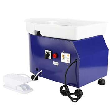 YaeKoo 25CM 350W Electric Pottery Wheel Machine Ceramic Clay Work Forming Machine with Foot Pedal Removable Detachable ABS Basin DIY Clay Art Craft Shaping Tools (Blue Color)
