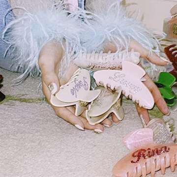 4 Inch Rhinestone Banana Hair Clips for Thick Hair - Acrylic Non-Slip Rectangular Jaw Clips, Large G...