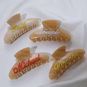 4 Inch Rhinestone Banana Hair Clips for Thick Hair - Acrylic Non-Slip Rectangular Jaw Clips, Large Gift for Women (Gradient Brown)