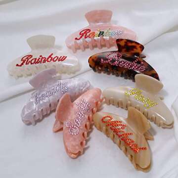 4 Inch Rhinestone Banana Hair Clips for Thick Hair - Acrylic Non-Slip Rectangular Jaw Clips, Large Gift for Women (Gradient Brown)