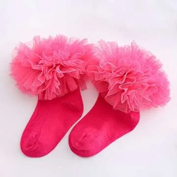 Marlegard Lace Tutu Socks for Girls - Hot Pink Ruffle Dance Socks