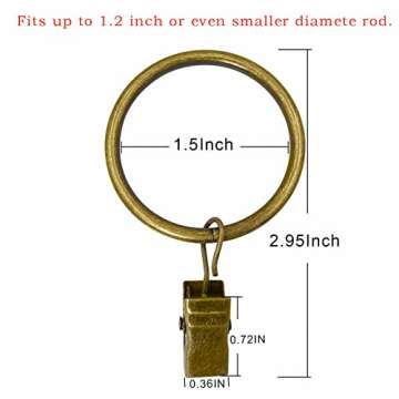LLPJS 20 Pack Metal Curtain Rings with Clips, Curtain Clip Rings Hooks for Hanging Drapery Drapes Bo...