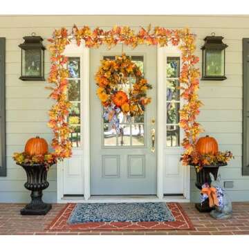 DearHouse 2 Pack Fall Garland Maple Leaf, 5.9Ft/Piece Hanging Vine Garland Artificial Autumn Garland Thanksgiving Decor for Home Wedding Fireplace Party Christmas (Yellow)