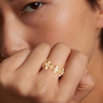 LADYGD Gold Rings for Women Trendy 14K Gold Plated Cubic Zirconia Heart Cross Stackable Rings Simple...