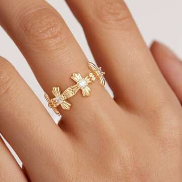 LADYGD Gold Rings for Women Trendy 14K Gold Plated Cubic Zirconia Heart Cross Stackable Rings Simple Statement Rings Finger Gold Jewelry Gifts