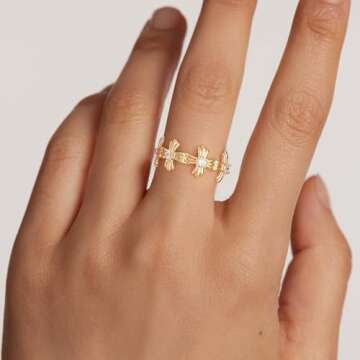 LADYGD Gold Rings for Women Trendy 14K Gold Plated Cubic Zirconia Heart Cross Stackable Rings Simple Statement Rings Finger Gold Jewelry Gifts