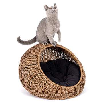 D+GARDEN Wicker Cat Bed Dome for Medium Indoor Cats