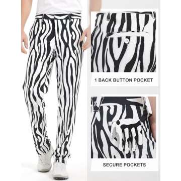 Bakery Men's Golf Pants Stretch Lightweight Straight Relaxed Fit Flat Front, Zebra Striped, 40W x 32L