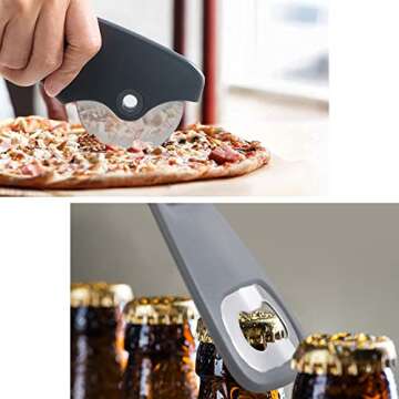 5 Pieces Kitchen Gadgets Set - Space Saving Cooking Tools Accessories Cheese Chocolate Grater, Fruit Vegetable Peeler, Bottle Opener, Pizza Cutter, Burlap Bags with Drawstring Gift Set