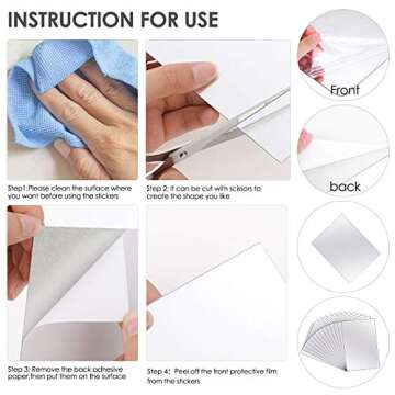 BBTO 20 Pcs Home Gym Mirror Sheets Self Adhesive Non Glass Cut to Size Mirror Stickers Tiles for DIY Craft Home Wall Decoration(4''x 6'')