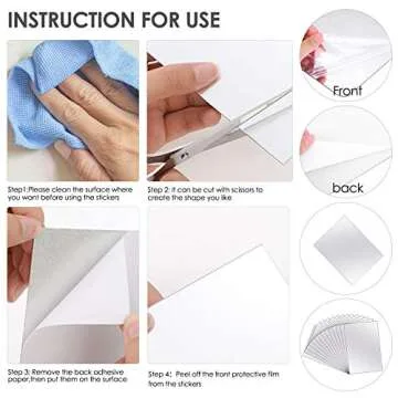 BBTO 20 Pcs Home Gym Mirror Sheets Self Adhesive Non Glass Cut to Size Mirror Stickers Tiles for DIY Craft Home Wall Decoration(4''x 6'')