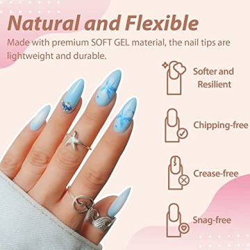 UNA GELLA Almond Fake Nails – 216pcs for Easy DIY Manicure