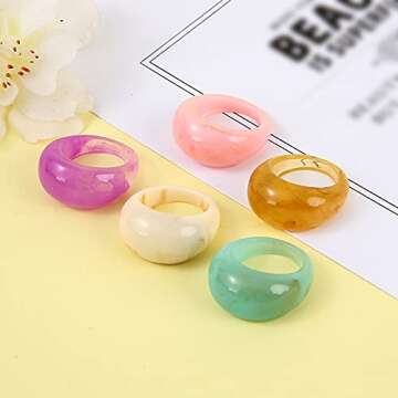 AIDSOTOU 20 Pcs Resin Acrylic Rings Set Colorful Trendy Vintage Thick Dome Y2k Rings Jewelry Plastic...